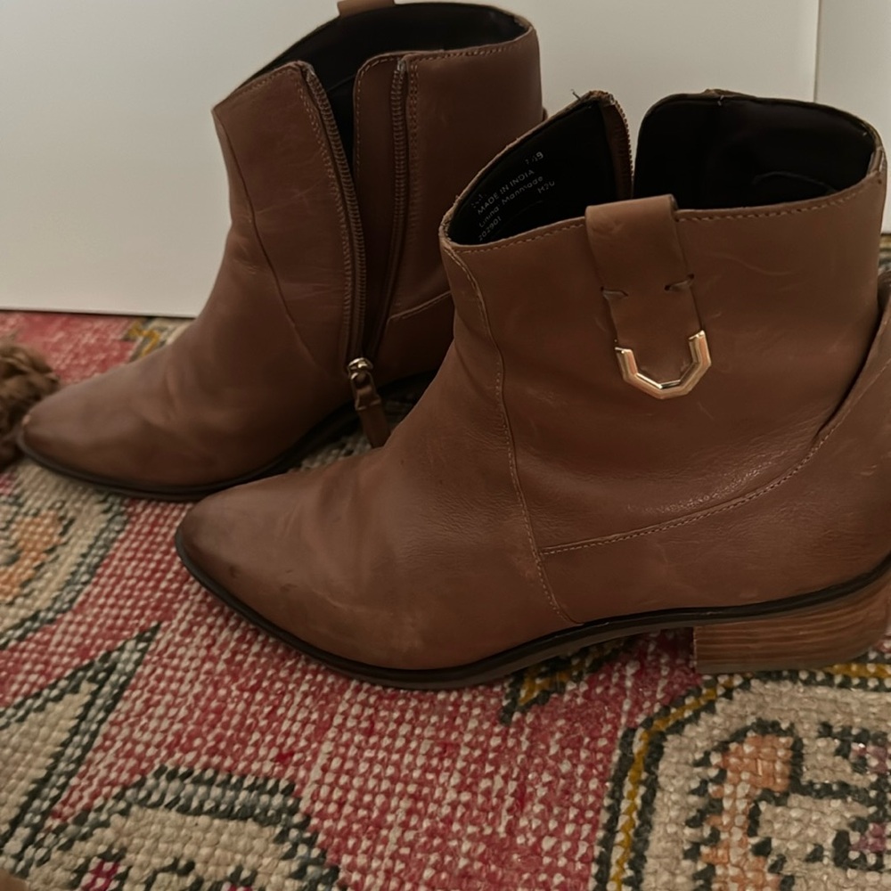 Brown leather ankle booties
